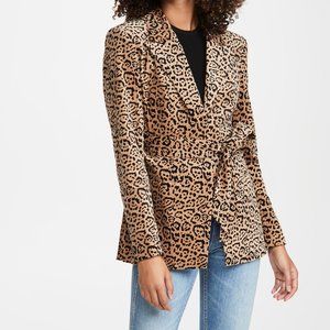 Good American Velvet Leopard Blazer Jacket Animal Print Neutral Career SMALL
